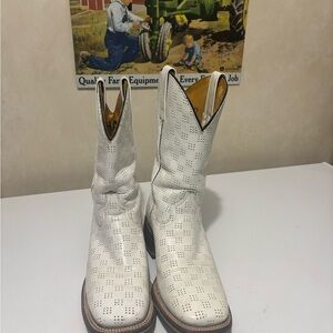 Tin Haul White Perforated Cowboy Boots